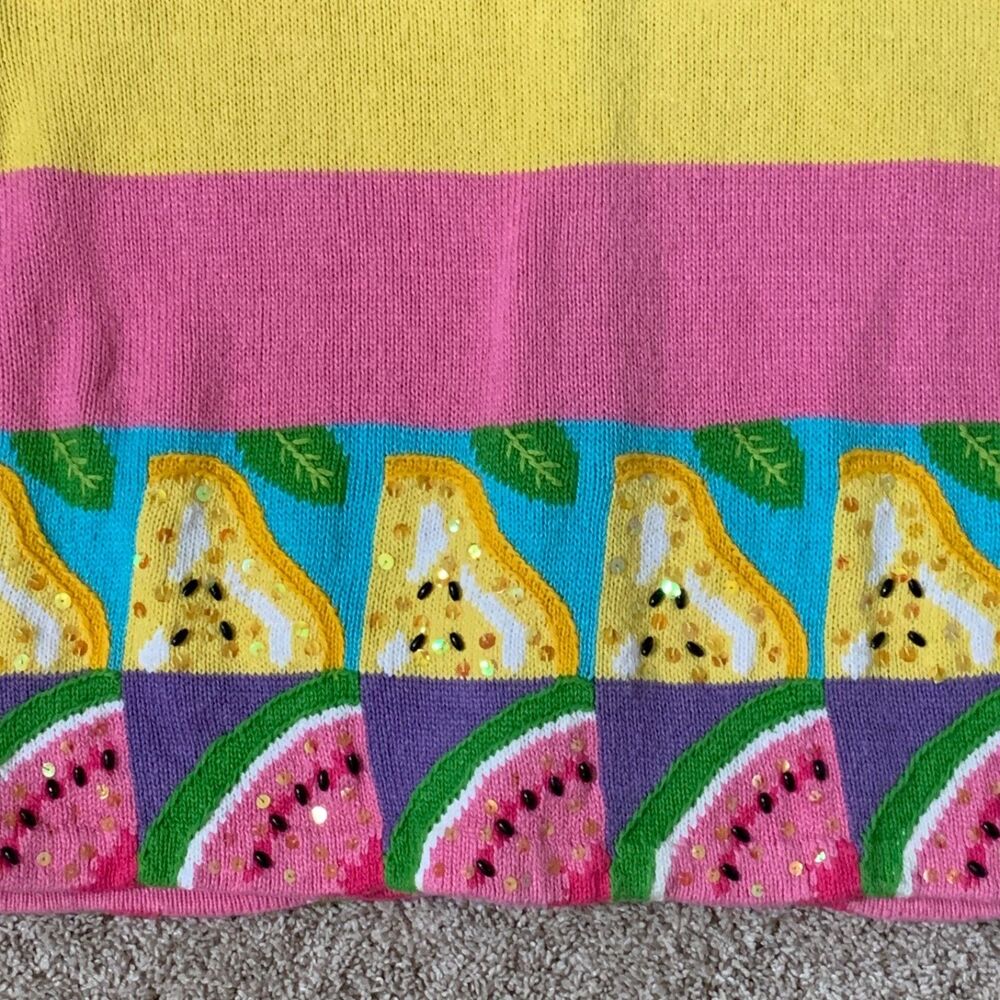 Janes Closet Cardigan Women's MEDIUM Beaded Sequins Fruit Artsy Knit Sweater - Picture 14 of 16
